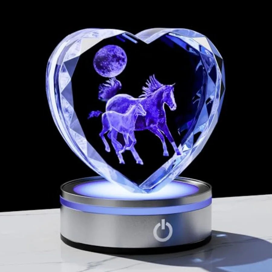 

Horse Gifts for Women 3D Crystal Heart - Laser Horse Decor Glass Animals Animal Gifts Figurines Statue Stuff for Room Decoratio