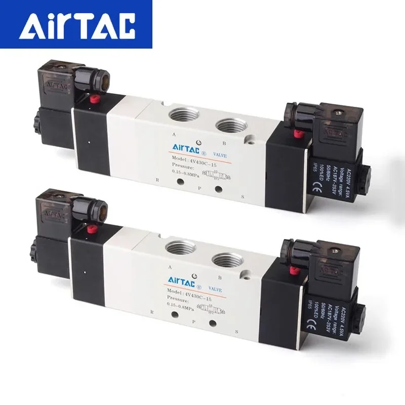 

AirTAC Three Position Five Way 4V430C-15 4V430E-15 4V430P-15 Pneumatic Electric Solenoid Valve 12V 24V 110V 220V