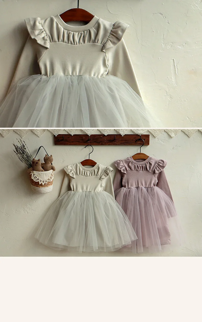 Robe de princesse en maille épissée pour enfants, vêtements pour tout-petits, mignon, épaissi, bébé fille