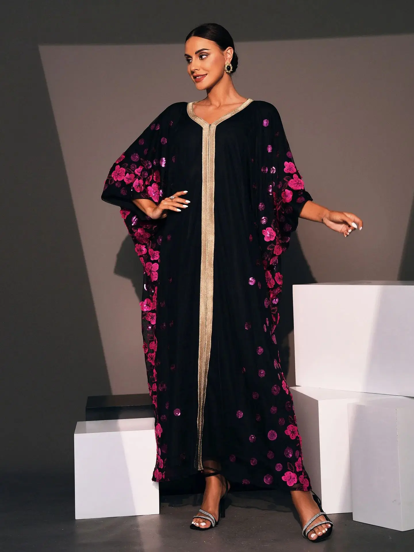 Sequin Batwing Abaya Dubai Luxury 2024 Arabic Muslim Damen Maxi Kaftan Dresses Abayas For Women Islam Clothing Djellaba Femme