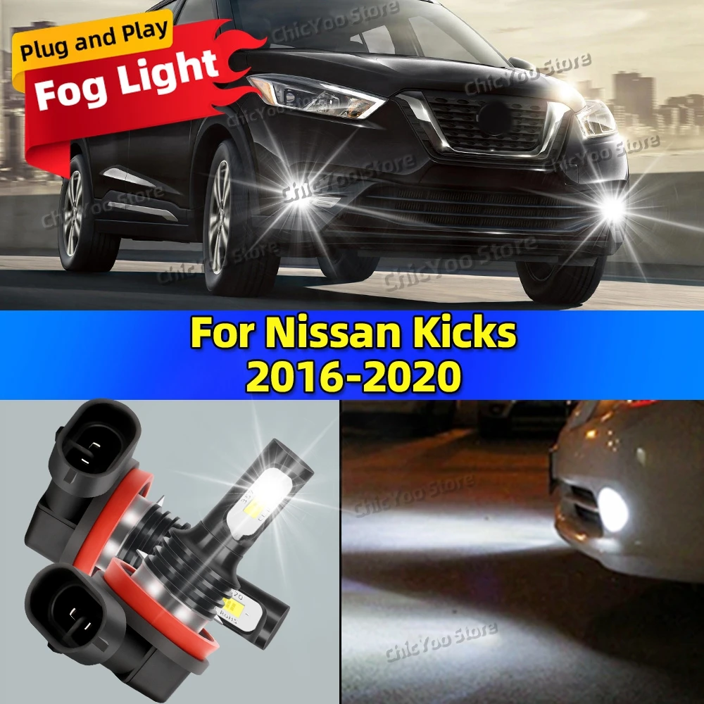 2Pcs LED Canbus Auto Fog Lamps 6000K Fog Light Car Accessories For Nissan Kicks 2016 2017 2018 2019 2020 Plug and Play