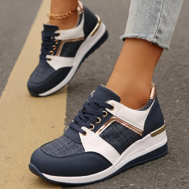 Plus Size 44 Fashion Sports Shoes for Women Comfort Wedge Casual Shoes Outdoor Versatile Woman Anti Slip Lace Up Running Shoes