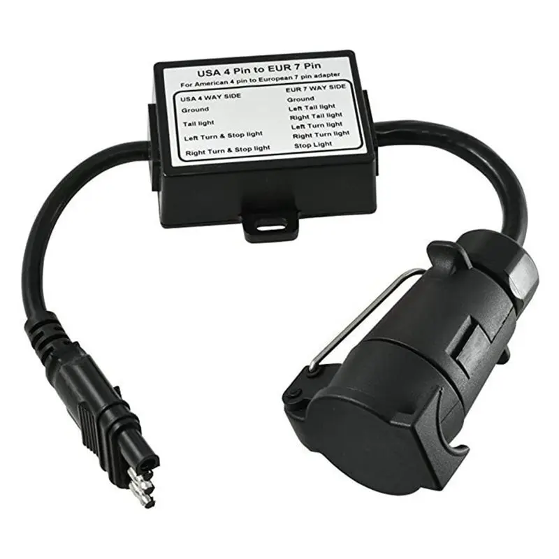 Car Trailer Light Converter 4 Way Flat To EU 7 Way Round Connector Adapter Trailer Light Splitter Adapter US Car Accessories-N29
