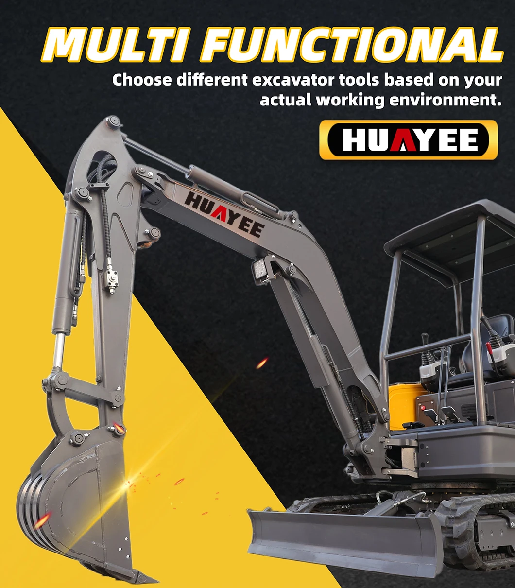 Professioneller 1,8-Tonnen-Minibagger, kleiner Hydraulikbagger auf Ketten für Bauarbeiten, Landschaftsbau, Grabenaufschlag und andere Aufgaben. – Detail 7