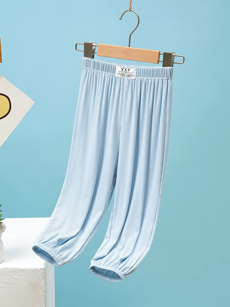 Children's Modal Sleep Pants Spring Summer Thin Casual Home Pants Boys Girls Anti-Mosquito Cuffed Leisure Air Conditioning Pants