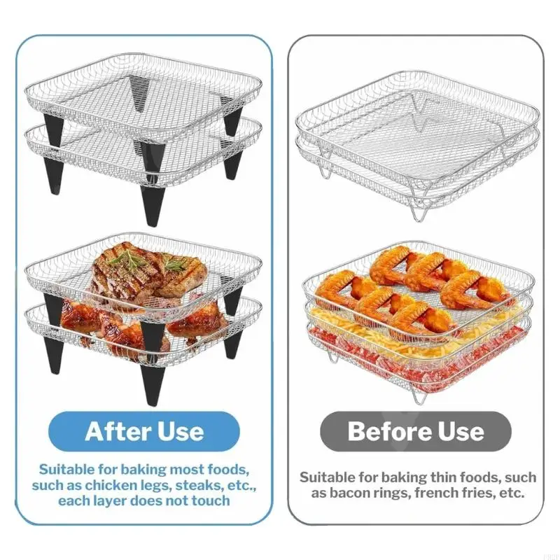 F92F Giá nướng 3 lớp Nồi chiên không dầu Giá có thể xếp chồng lên nhau Giá đỡ khử nước bằng thép không gỉ Giá nướng cho nhà bếp