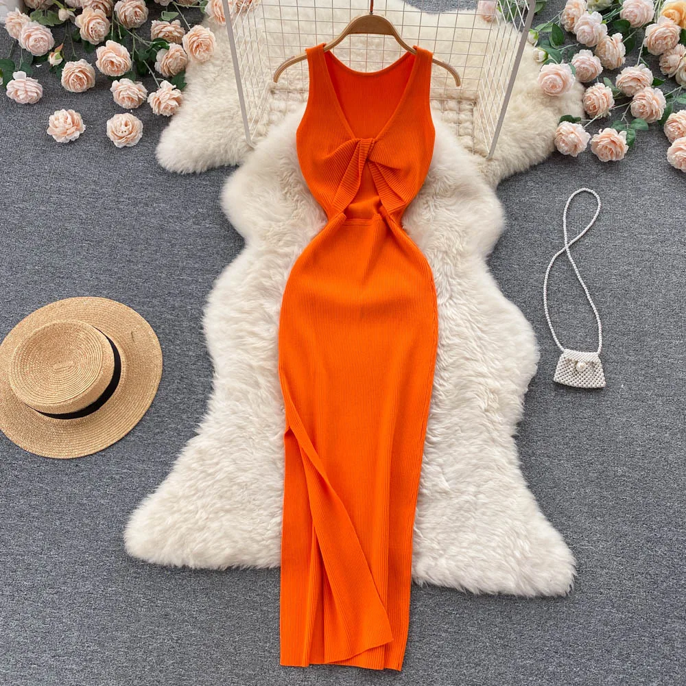 Women's Summer New Sexy Kink Figure Hollow Fashion Two-Wear Knitted Dress Vestidos
