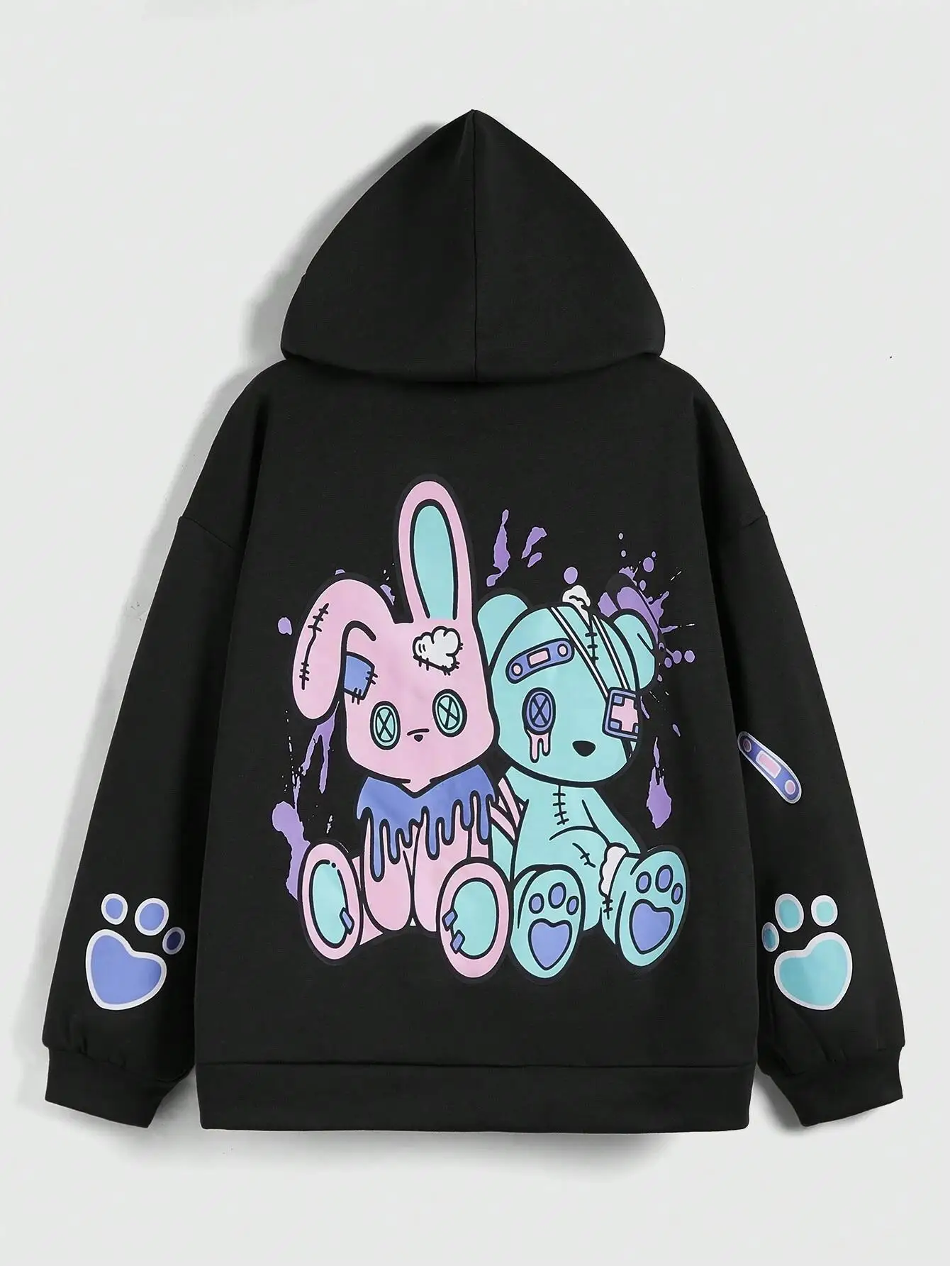 Pink Rabbit Blue Rabbit Cartoons Graphic Sweatshirt Women Fleece Crewneck Hooded Street Oversize Hoodies Spring Autumn Clothing