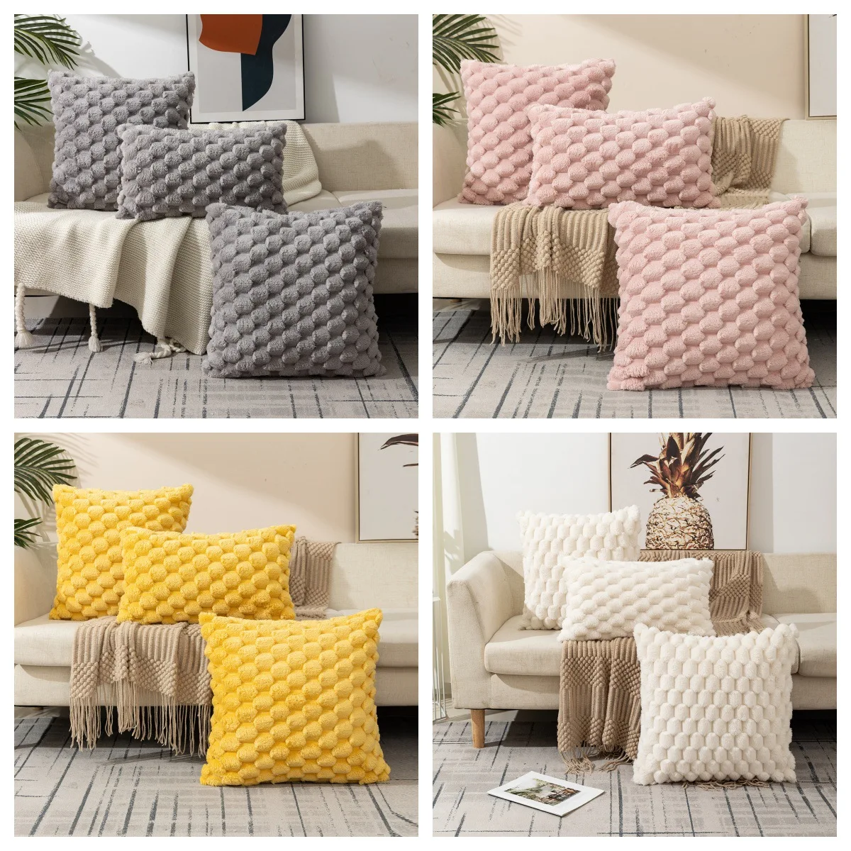 Solid Color Snowflake Velvet Woven Pillow Cover, Soft Throw Pillow Case Without Core, Waist Support Cushion for Office Sofa Beds