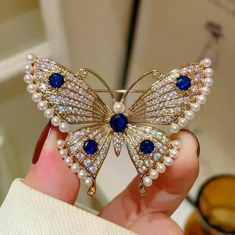 Fashion Luxury Pearl Rhinestone Butterfly Brooches For Women Clothing Coat Accessries Gifts