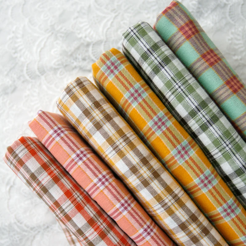 140x50cm Colored Plaid Lattice Yarn-Dyed Cotton Fabric Shirt Dress Garment Material Home Decoration Cloth 180g/m