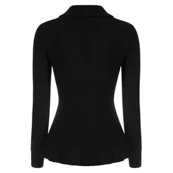 Cardigan à ourlet péplum pour femme, pull vintage Pepper Poque, châle boutonné à revers, vêtements d'extérieur, manteau solide, A30