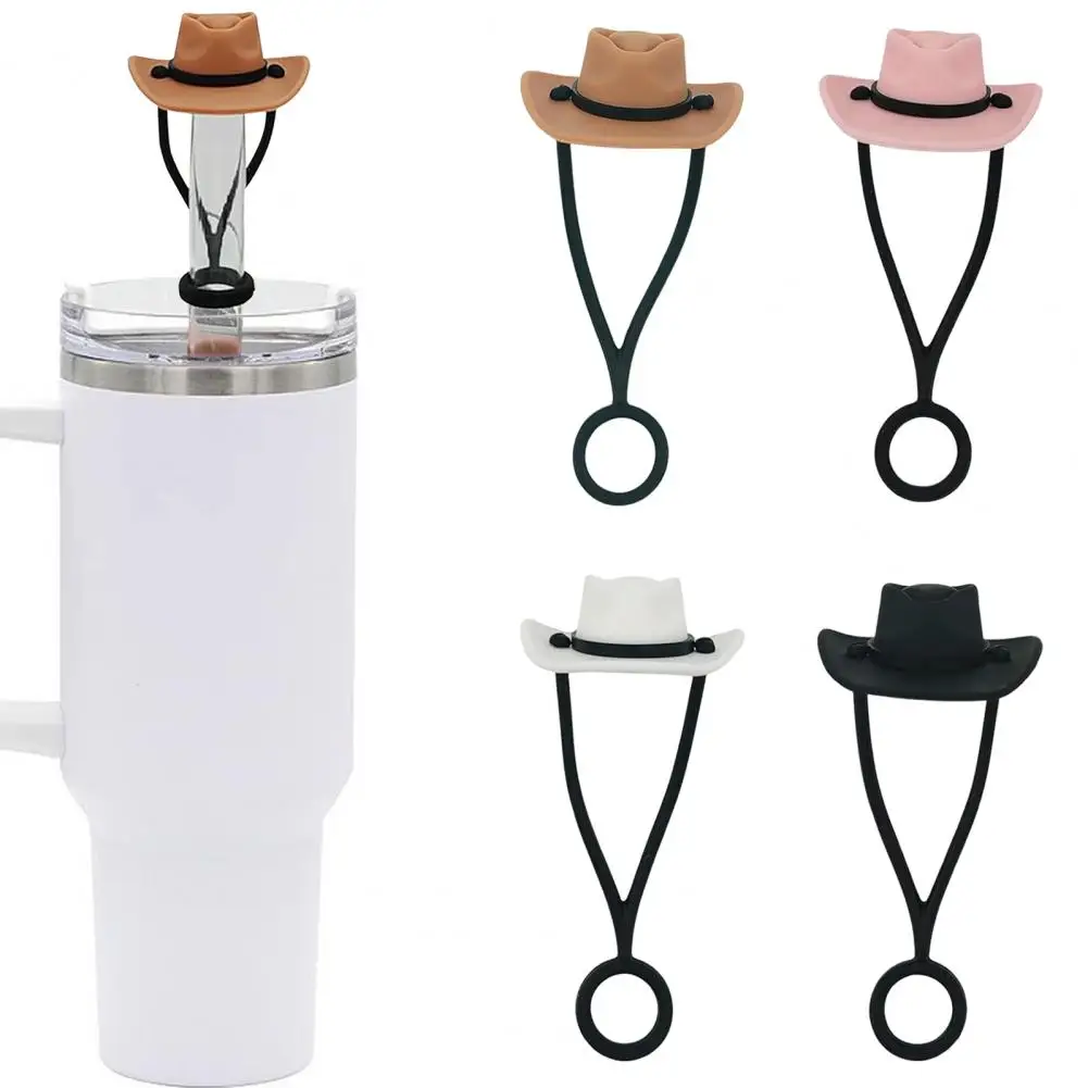 

4Pcs Straw Cover Cowboy Hat Shape Silicone Dust-Proof Straw Topper Reusable Straw Lid Tumbler Accessories for Home Party Bar