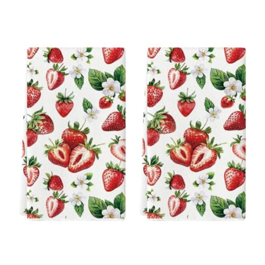 

Летние кухонные полотенца с фруктами и клубникой, полотенца для мытья посуды, 18x26 Ih, украшение в виде цветов в фермерском доме, набор из 2 шт.