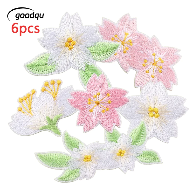 6 Stück niedliche Blumen-Aufnäher zum Aufbügeln für Kleidung, selbstklebend, bestickte Stoffaufnäher, DIY-Reparatur-Set, Jackenaufkleber – Detail 1