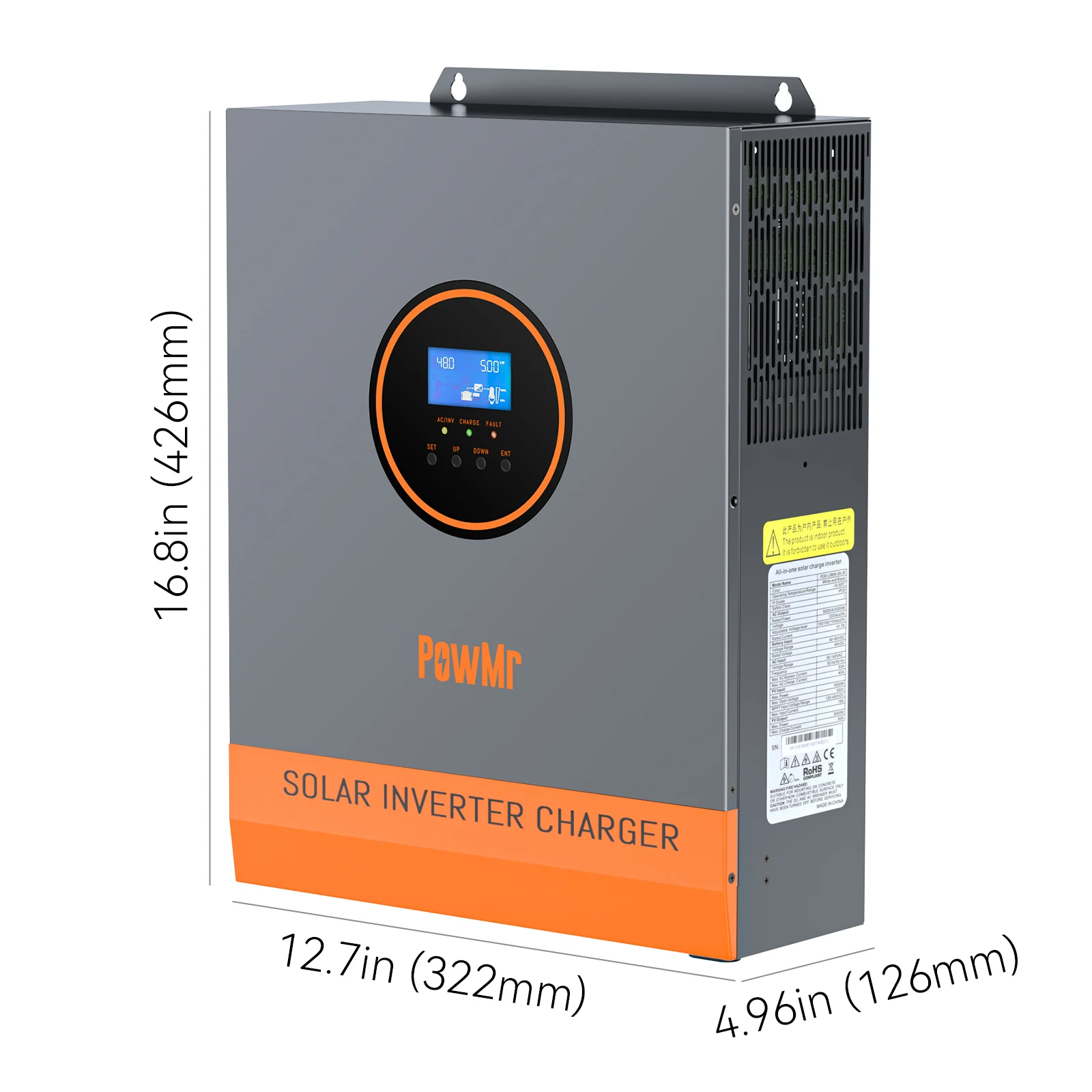 PowMr Single Phase 5KW 48V Solar Inverter 110/120V Max PV Voltage 500V MPPT Off Grid Solar Inverter