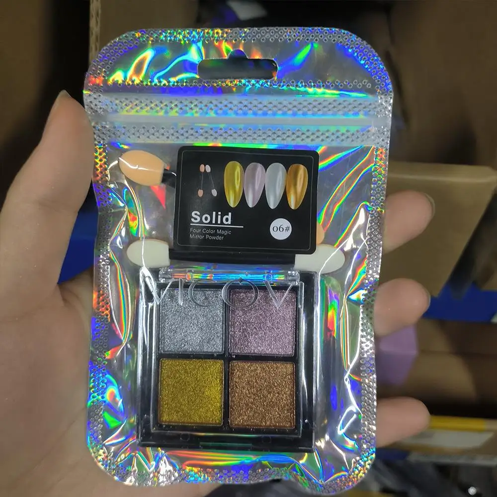 4 Kolory/Pudełko Metaliczny Puder do Paznokci z Efektem Lustra z 2 Pędzelkami Złoty/Srebrny/Szampański Chromowany Pigment w Proszku do Paznokci do Żelu UV