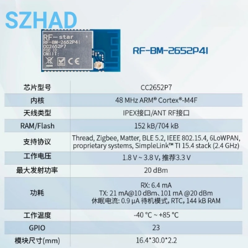 CC2652P/P7 Bluetooth BLE Transceiver Module Matter Thread Wireless ZigBee AD Hoc Networking Module