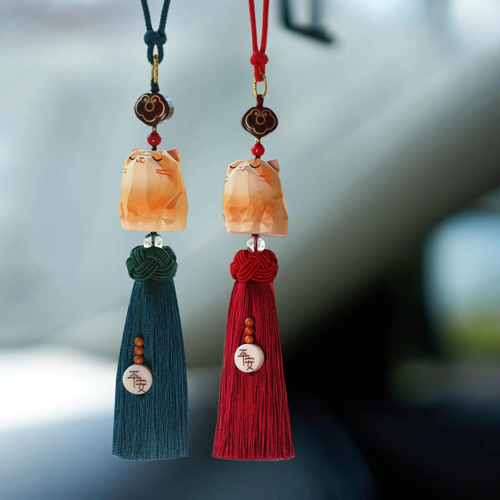 Auto Rearview Mirror Pendant Cute Orange Cat Car Interior Hanging Pendant for Patios Restaurants Home Doors Spring Festival