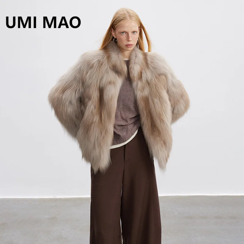 

UMI MAO jackets Dreamlike Floating And Flowing Finnish Silver Fox Real Fur Stand Collar Short Coat For Women imported