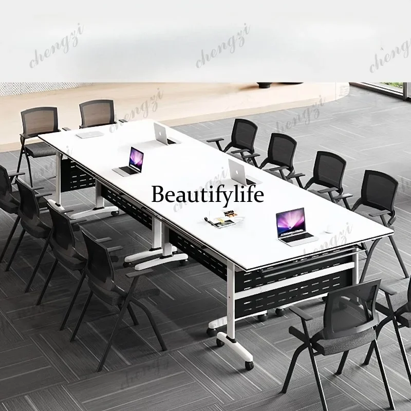 Z138 Folding conference table, movable splicing strip, with wheels, activity training, office desk and chair combination