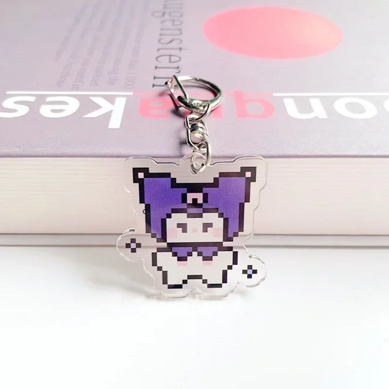 Olá kitty chaveiro sanrio jóias mymelody cinnamoroll pixel estilo chaveiro dos desenhos animados mochila pingente ornamentos presentes das crianças