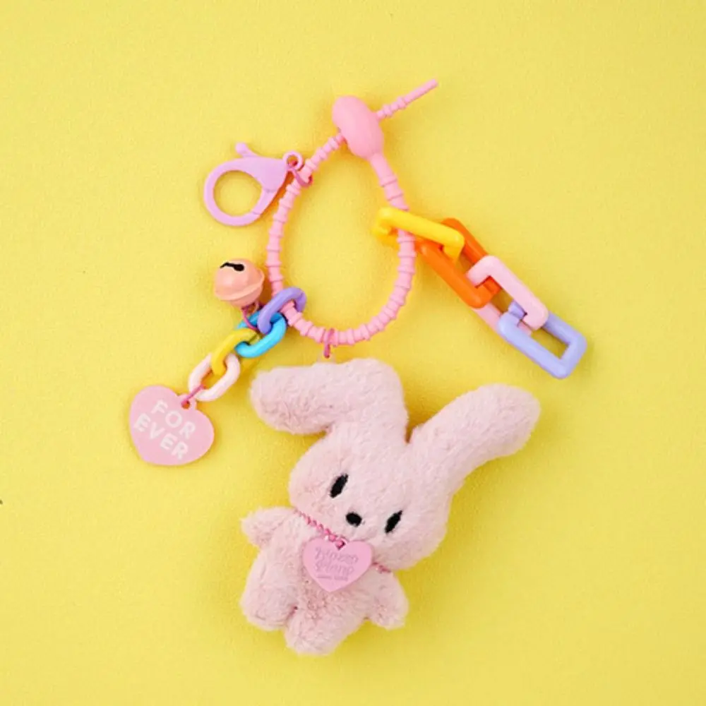 Cute PP Cotton Plush Rabbit Keychain Fluffy Squinting Bunny Stuffed Toys Pendant Collection Cartoon Bunny Heart Keyring Couple