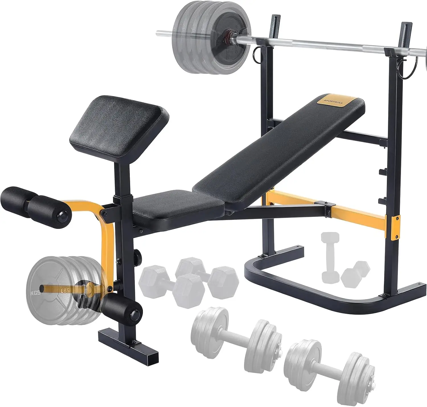 Banco de pesas ajustable, juego de prensa con estante para sentadillas, doble función, ejercicios de piernas, Preacher Curl Rack Pad, entrenamiento de fuerza para el hogar