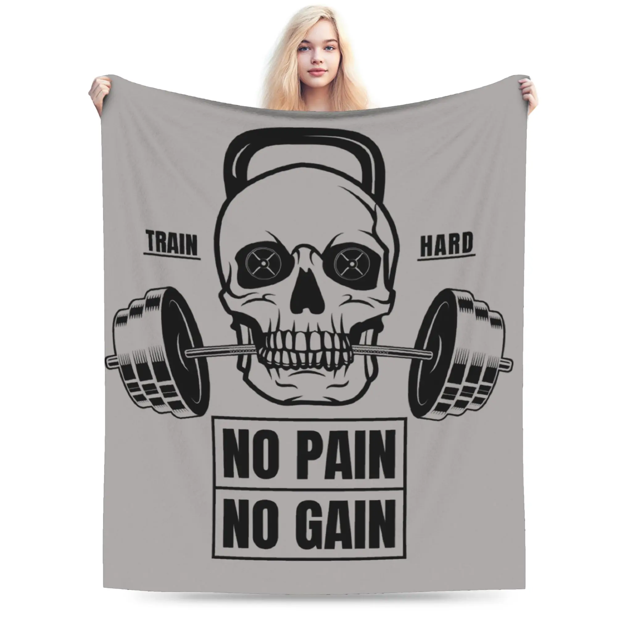 Custom No Pain No Gain Blankets Warm Flannel Bodybuilding Fitness Gym Throw Blanket for Bed Couch Bedspread