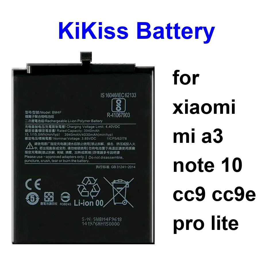 

Прочный аккумулятор для мобильного телефона BM4F BM52 3940-5260 мАч для Xiaomi MI A3 Note 10 CC9 Cc9e Pro Lite