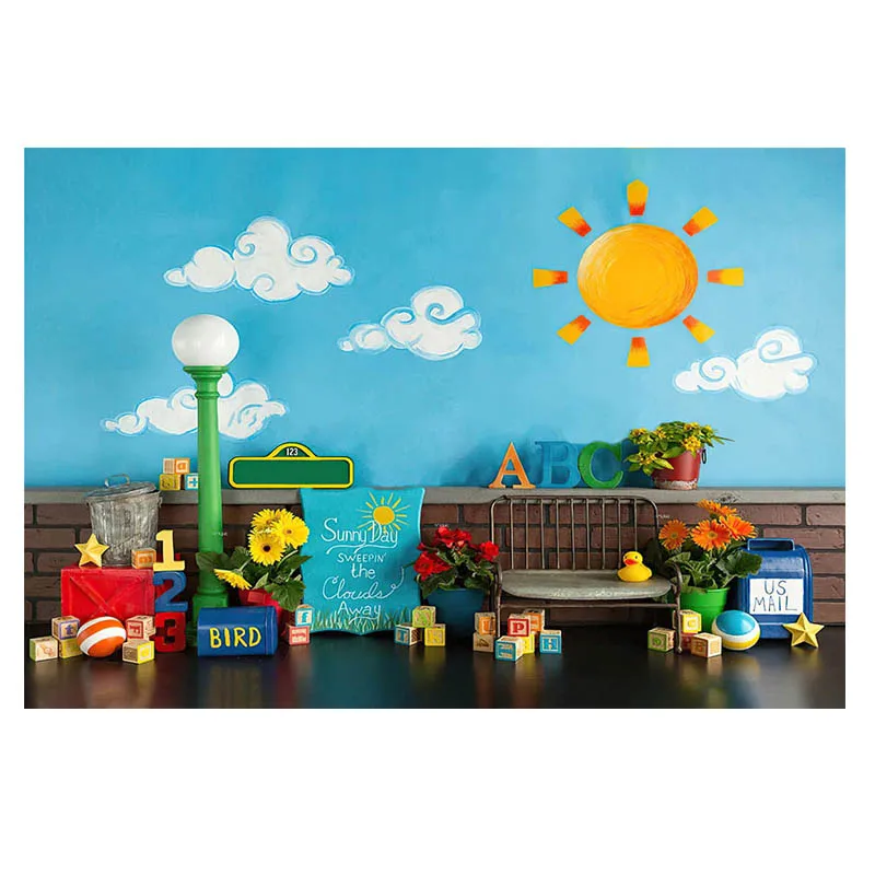 Avezano子供ポートレート写真背景白いクラウドストリートランプ風景学校の写真の背景