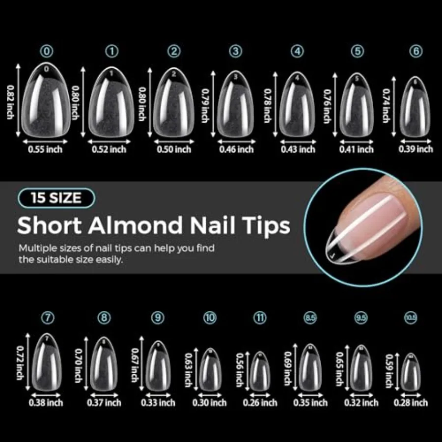 Korte amandel nageltips 15 maten 240 stuks acryl nagelkit met amandel nageltips Heldere PrOn nagels voor verlenging DIY manicureset G