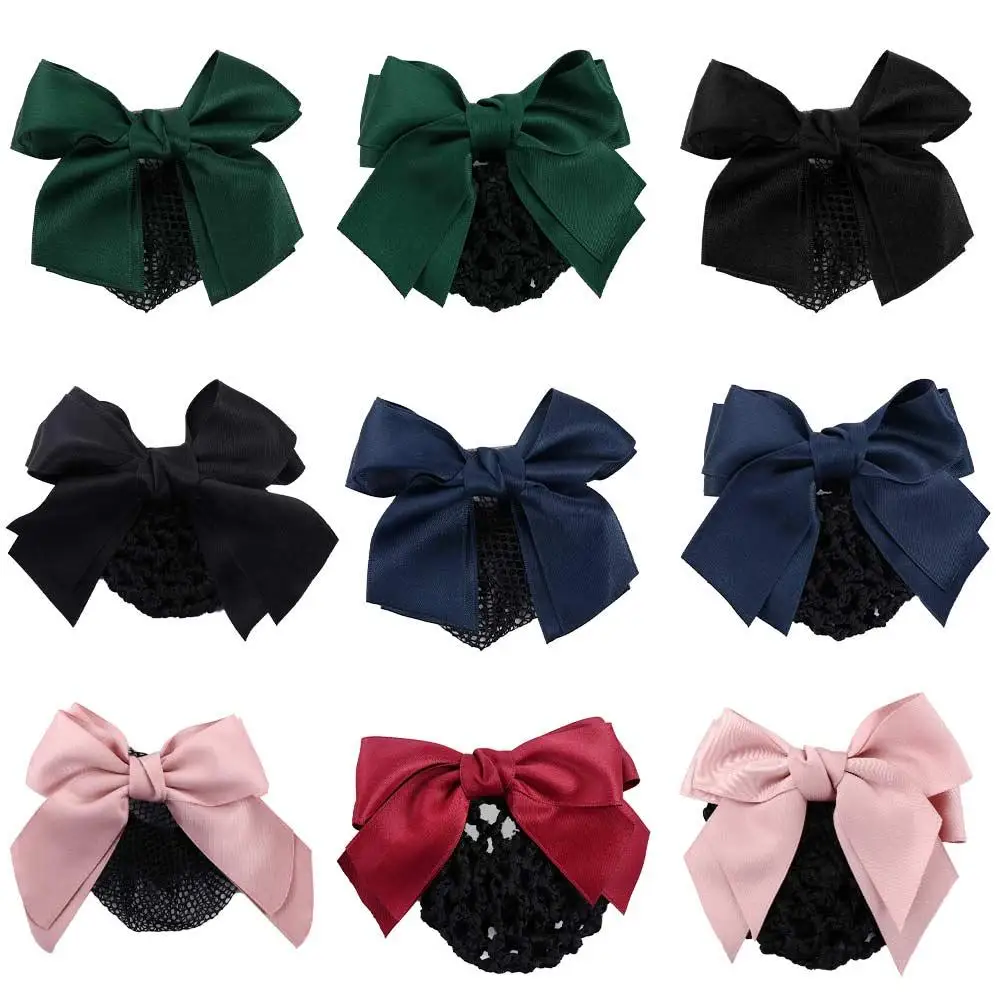 Headwear Elegant Bowknot Nurse For Girls Hotel Ponytail Clip Korean Bun Snood Hairgrips Cover Net Women Spring Clip