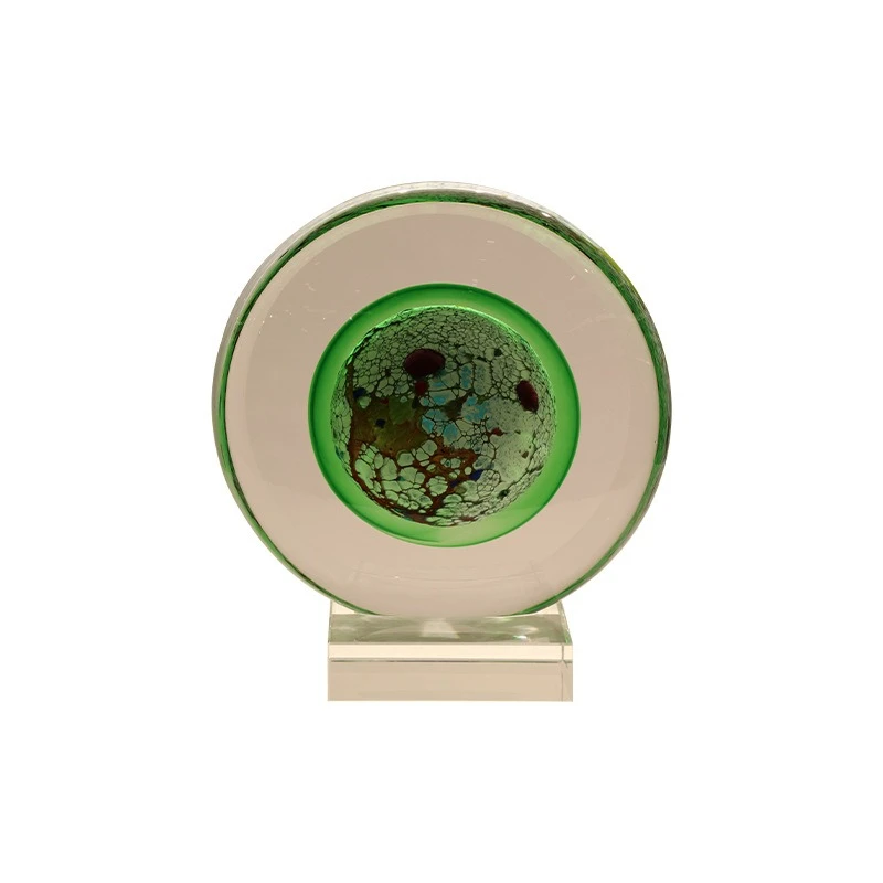 Glass disc art ornament, light luxury transparent living room entrance decoration ornament
