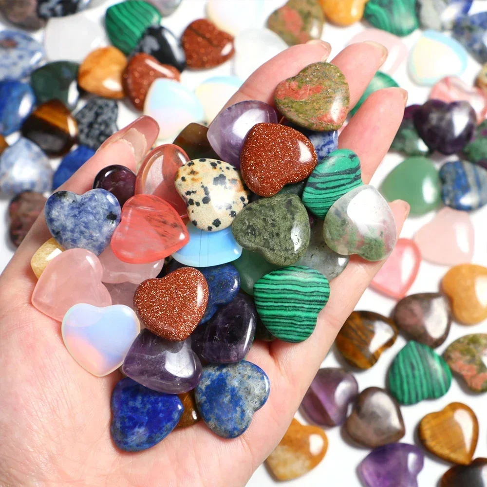 10 Pieces Set Natural Heart Shaped Crystal Stone Mini 2cm Ornament Reiki Quartz 7 Chakra Energy Healing Gemstone Home Decoration