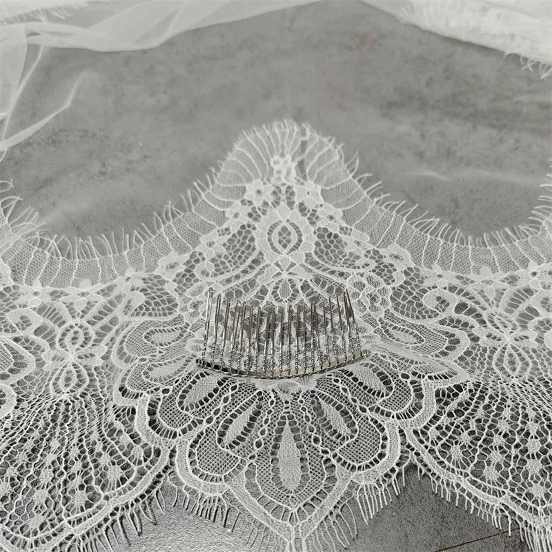 Customized Mantilla Veil with Wide Eyelash Lace, Ivory Chantilly Lace Wedding Veil with Hidden Comb, 2.5m/3m/3.5m/4m Long Veil