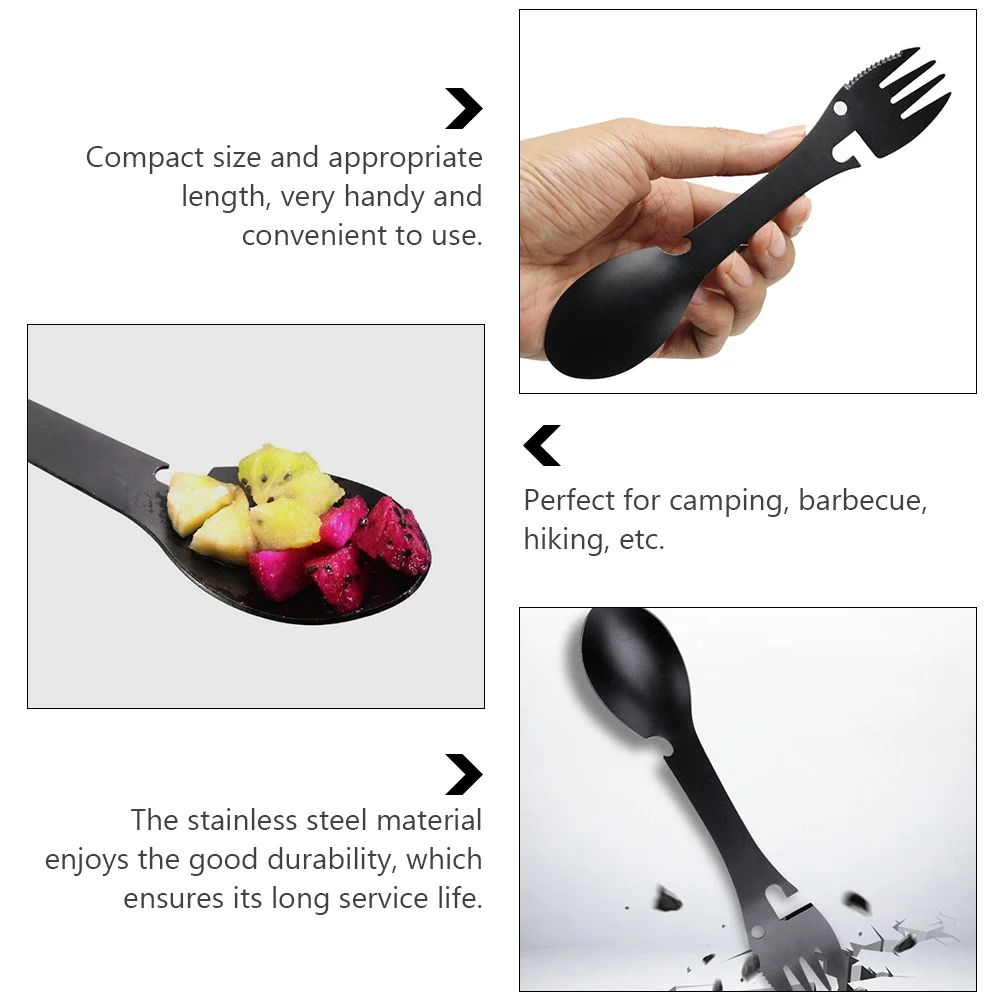 

2Pcs Multifunctional Tableware Portable Camping Cutlery Stainless Steel Fork Spoon Knife Bottle Opener Outdoor Travel Utensils