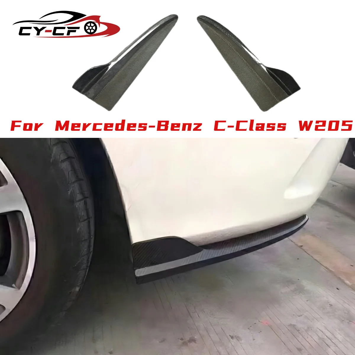 

Car Rear Bumper Side Splitters Spoiler Canards Fender Decoration For Mercedes-Benz C-Class W205 C200 C260 C43 AMG 2015-2021