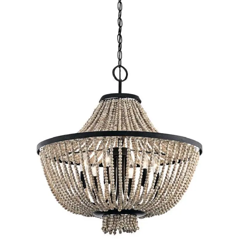 bedroom chandelier princess children's room living room dining room decorative light French wrought iron wood bead chandelier