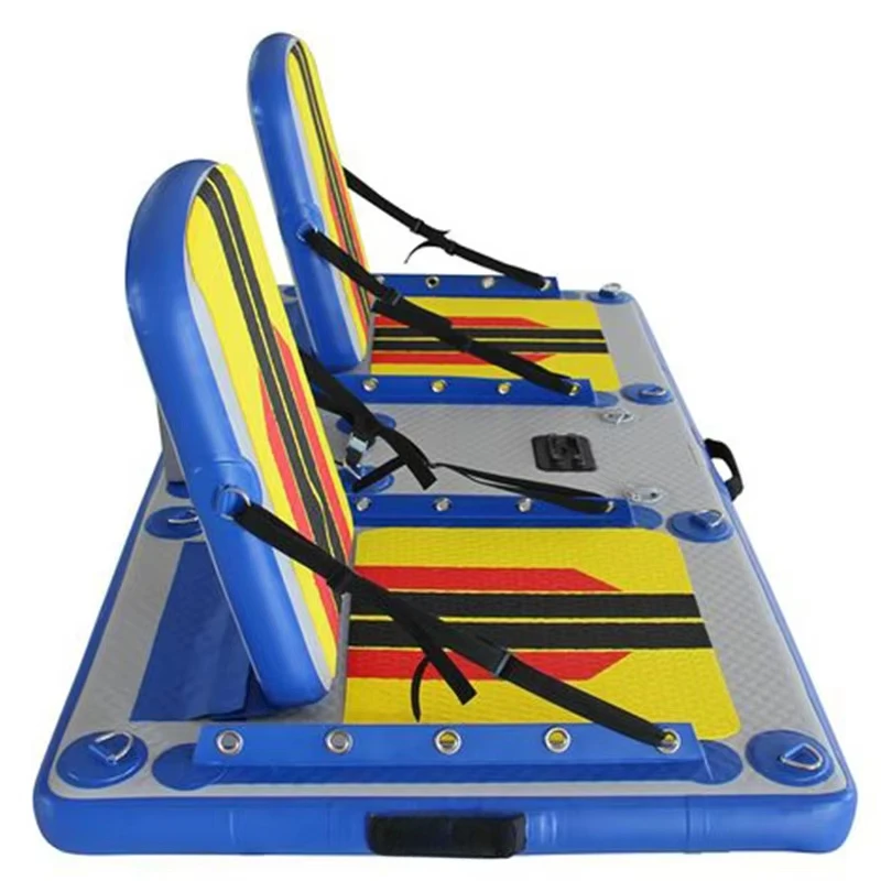 Inflatable catamaran SUP with inflatable drop pin platform for leisurely cruising or fishing
