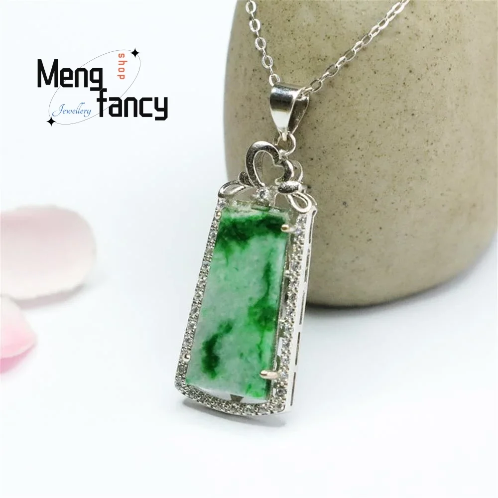 S925 Silver Lnlaid Natural Jadeite Floating Flower Green Wushi Pai Pendant Exquisite Elegant High-grade Luxury Quality Jewelry