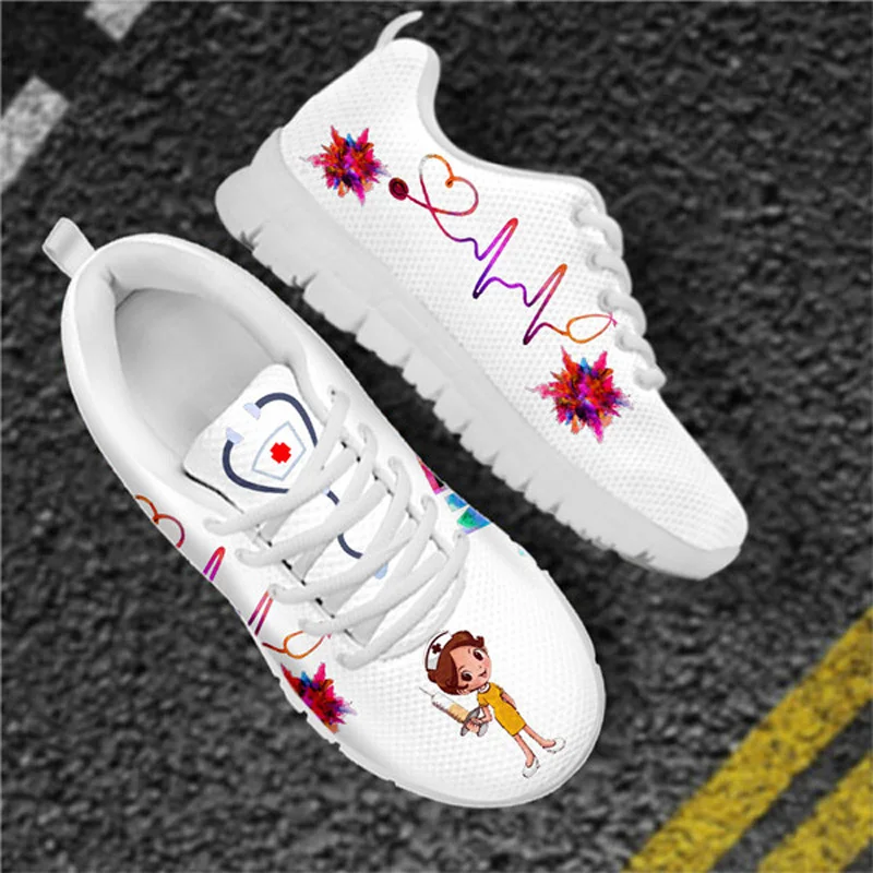 Nurse Casual Shoes For Women Cartoon Medical Heart Beat Designer Ladies Sneakers Flats Running Jogging Sport Shoes Zapatos Muje