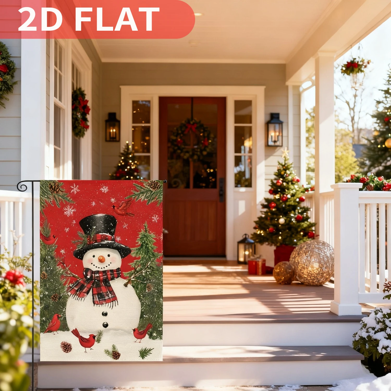 

1pc Snowman with Scarf Christmas Garden Flag 12x18 Inch / 28x40 Inch, Double Sided, Durable Polyester Holiday Yard Banner