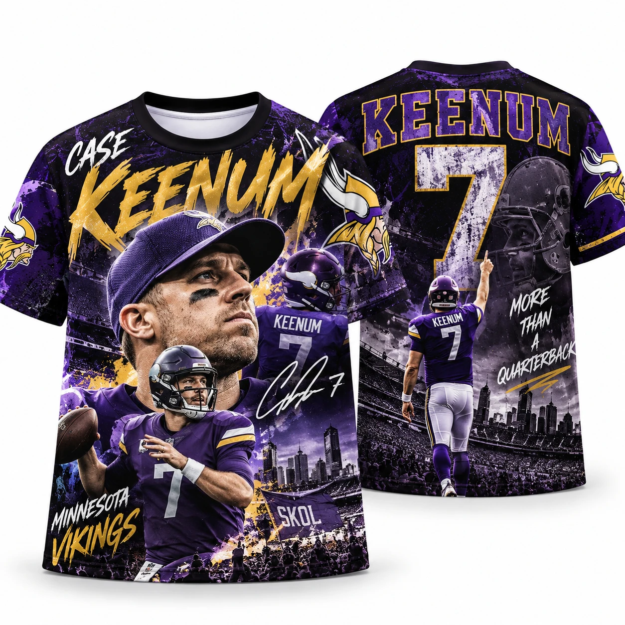 Case Keenum 7 Vintage Football T-Shirt, Retro Quarterback All Over Print Graphic Tee, Game Day Fan Shirt, Football Lover Gift