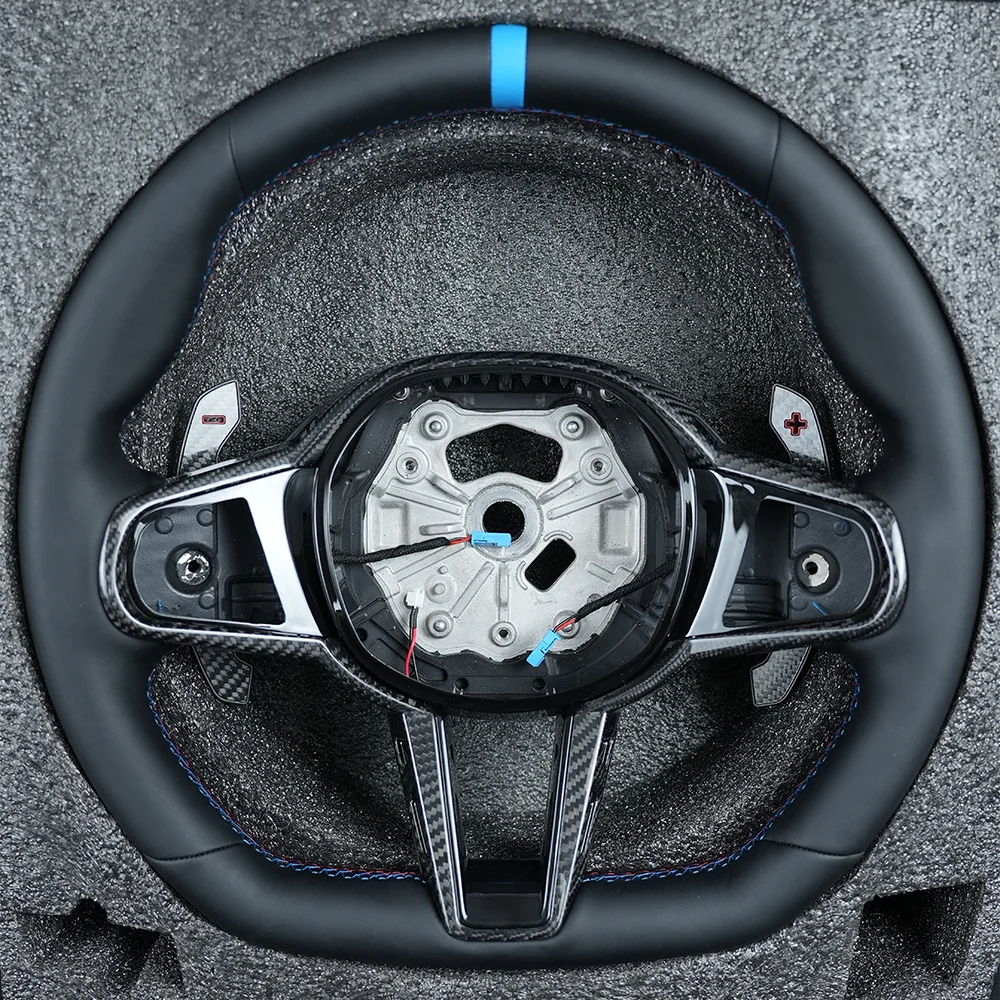 

Full Leather Carbon Fiber Steering Wheel Assembly For BMW CS with Crabon Fiber Button Frame and Shift Paddles
