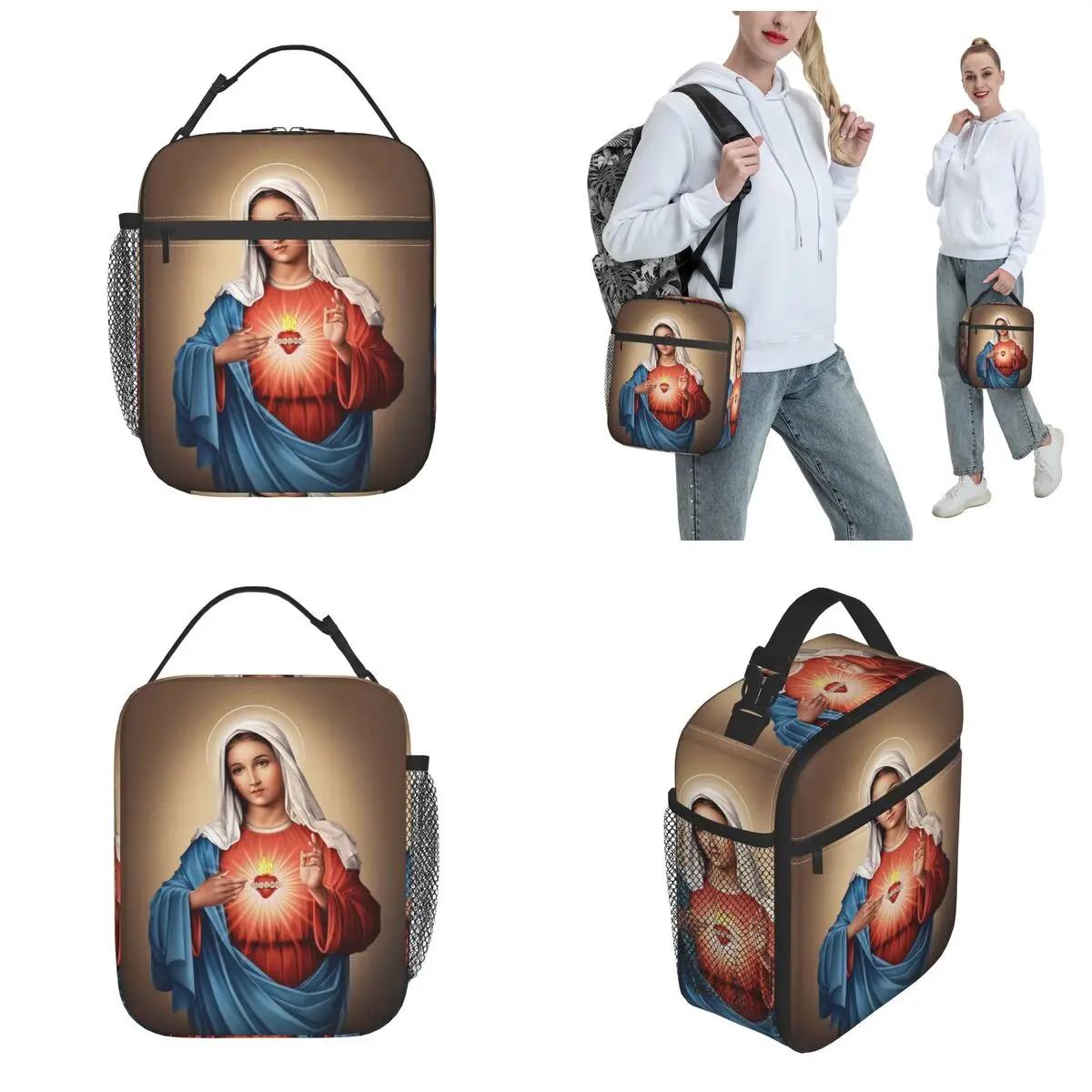 Heart Of Mary Catholic Thermal Insulated Lunch Bags for Picnic Christ Christian Portable Bento Box Thermal Cooler Lunch Boxes