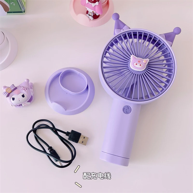 Sanrio MyMelody Kuromi Cinnamoroll Small Fan Kawaii Cartoon Anime Handheld USB Rechargeable Mini Fan Girl Portable Fan Gift