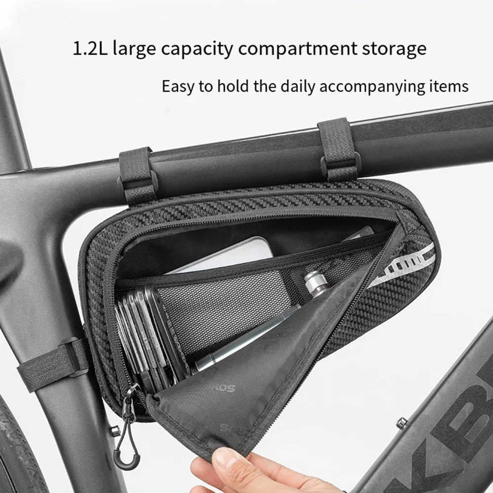 1.2L ROCKBROS Reflective Triangle Bag,Bicycle Upper Tube Bag,Ultra Light Mountain Road Bike Frame Bag,Outdoor Cycling Equipment