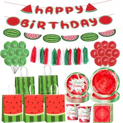 Decorazioni per feste di compleanno di anguria Banner di compleanno borse con manico in carta palloncino in lattice stoviglie usa e getta piatti tovaglioli tazze