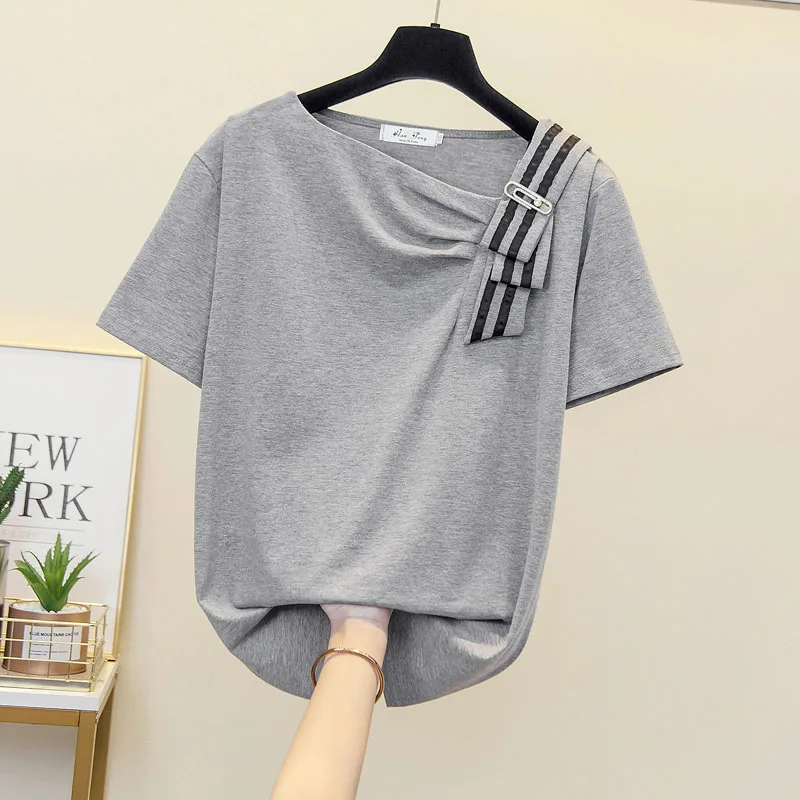 Grande camicia SizeT abbigliamento donna fiori cotone manica corta Casual bianco femminile t-shirt estate top t-Shirt nera Femme